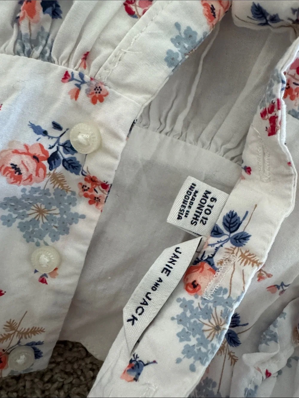 Janie and Jack White Floral Ruffle Blouse - Pink & Blue